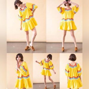 CLC By Corey Lynn Calter Women’s Mary Mini Dress Yellow Teal Orange Organic Sz M